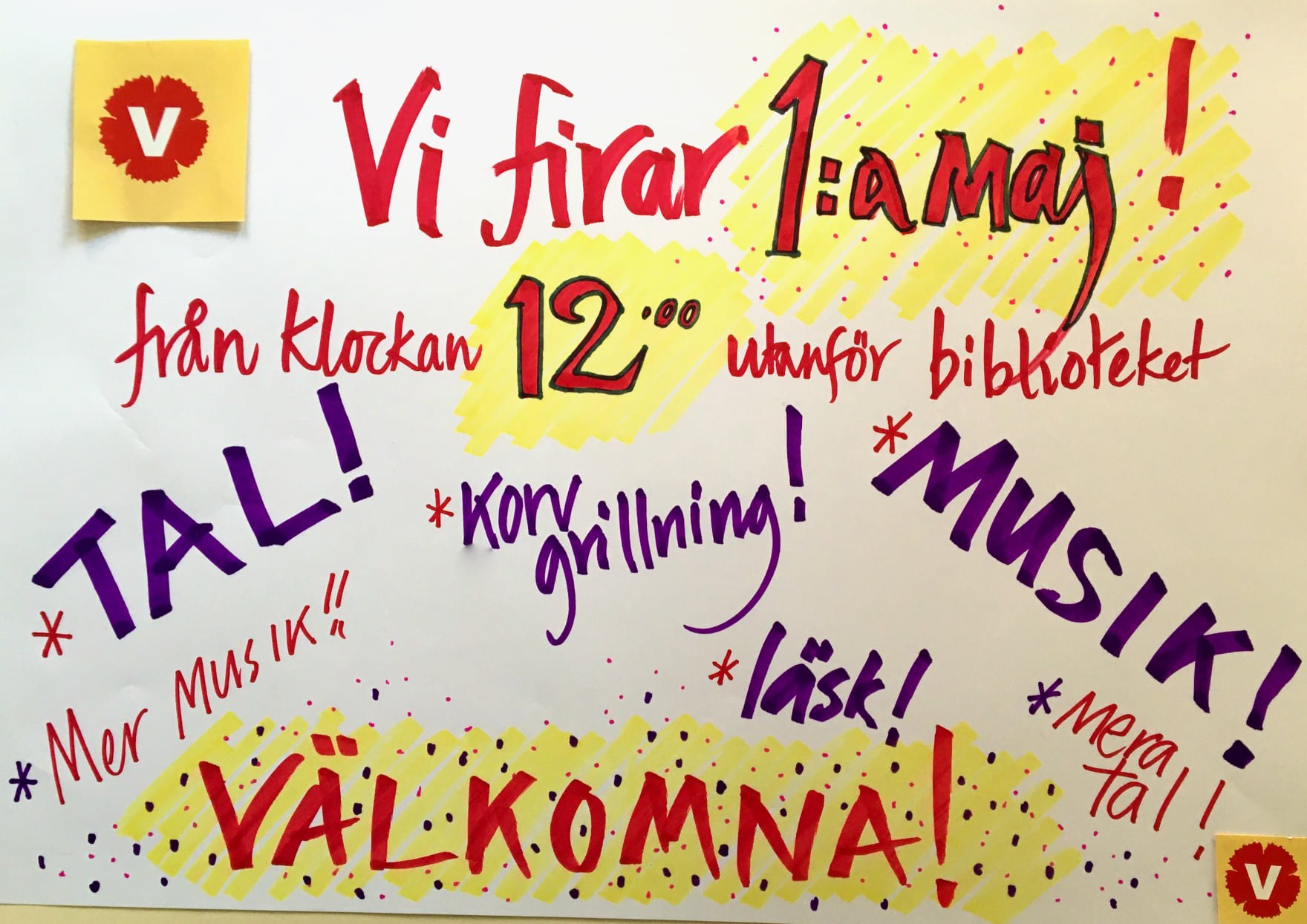 affisch med aktiviteter på första maj